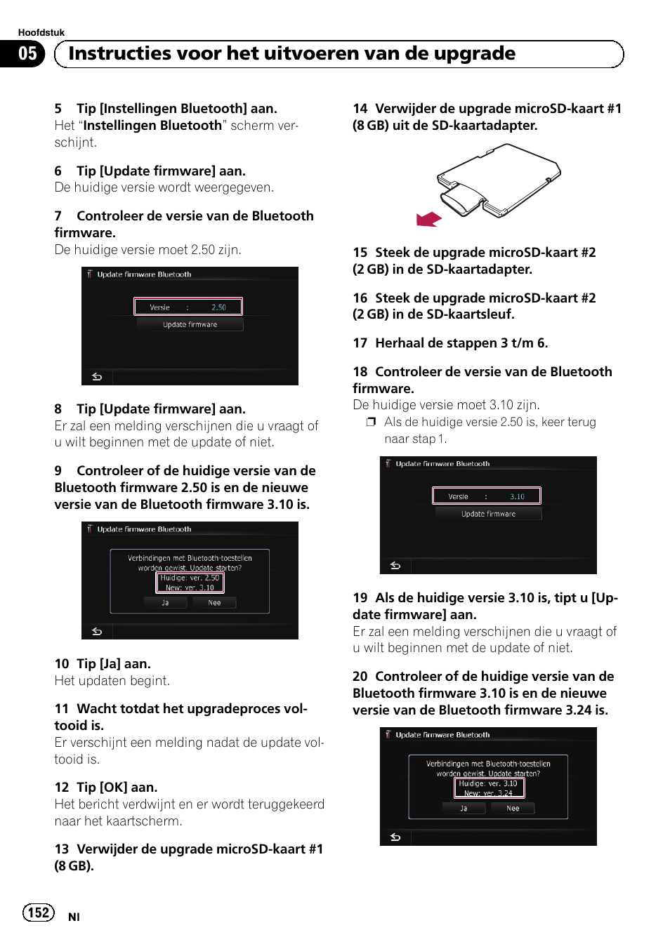 05 instructies voor het uitvoeren van de upgrade | Pioneer AVIC-F10BT User Manual | Page 152 / 164