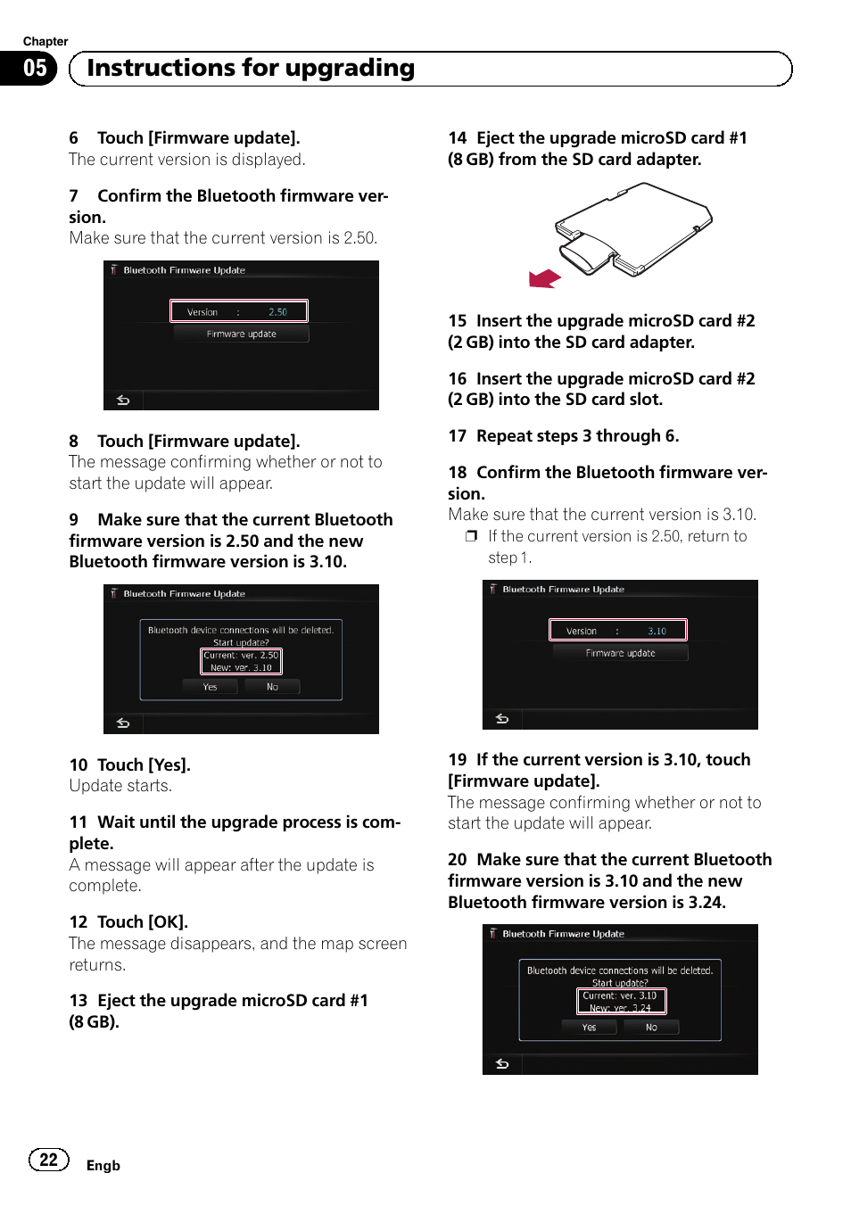 05 instructions for upgrading | Pioneer AVIC-F10BT User Manual | Page 22 / 164
