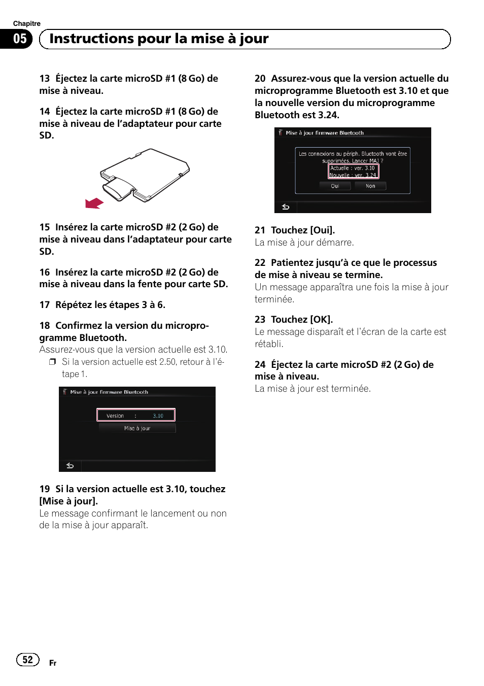 05 instructions pour la mise à jour | Pioneer AVIC-F10BT User Manual | Page 52 / 164