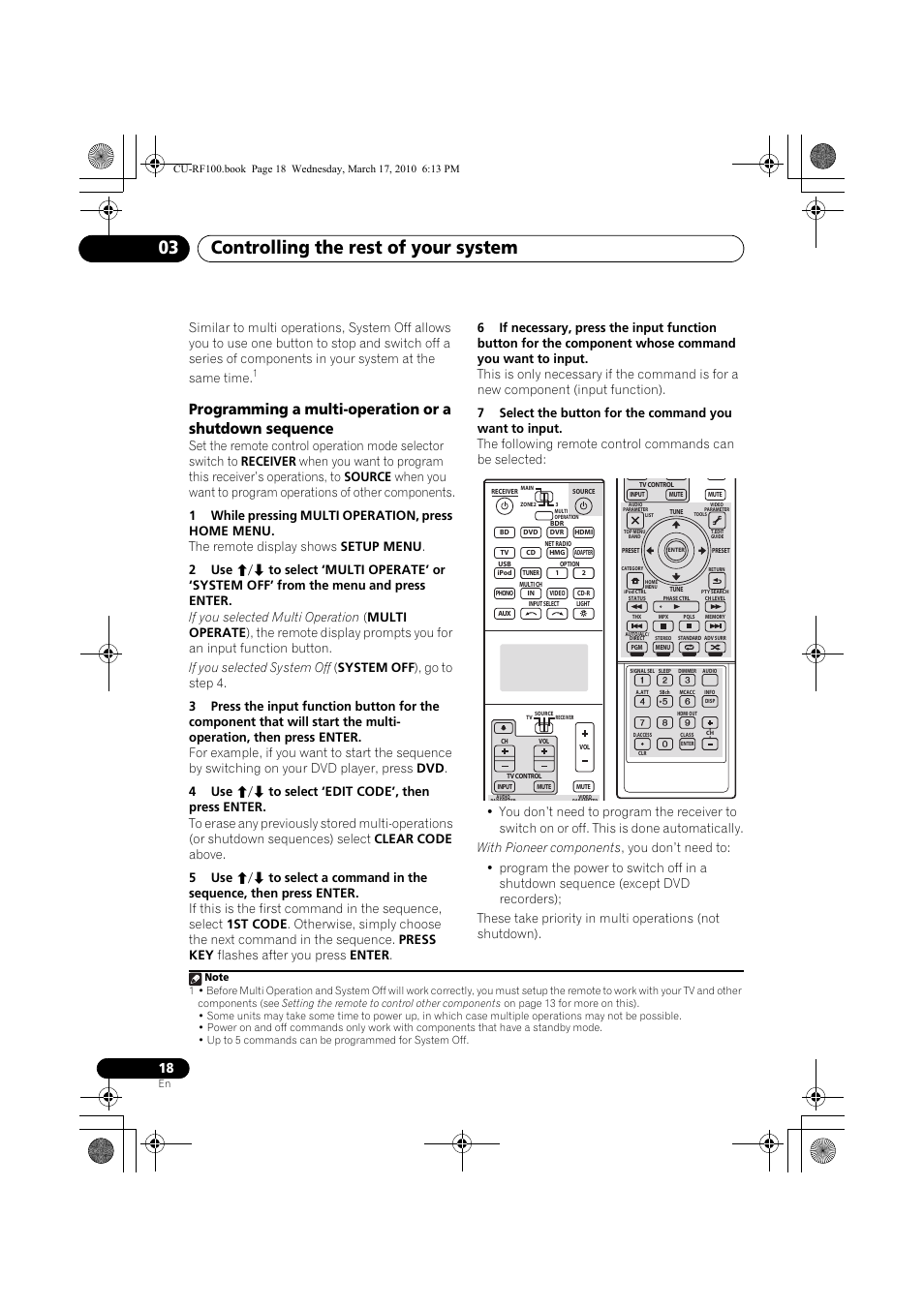 1 while pressing multi operation, press home menu, 4 use i/j to select ‘edit code’, then press enter, Controlling the rest of your system 03 | Pioneer CU-RF100-U User Manual | Page 18 / 84