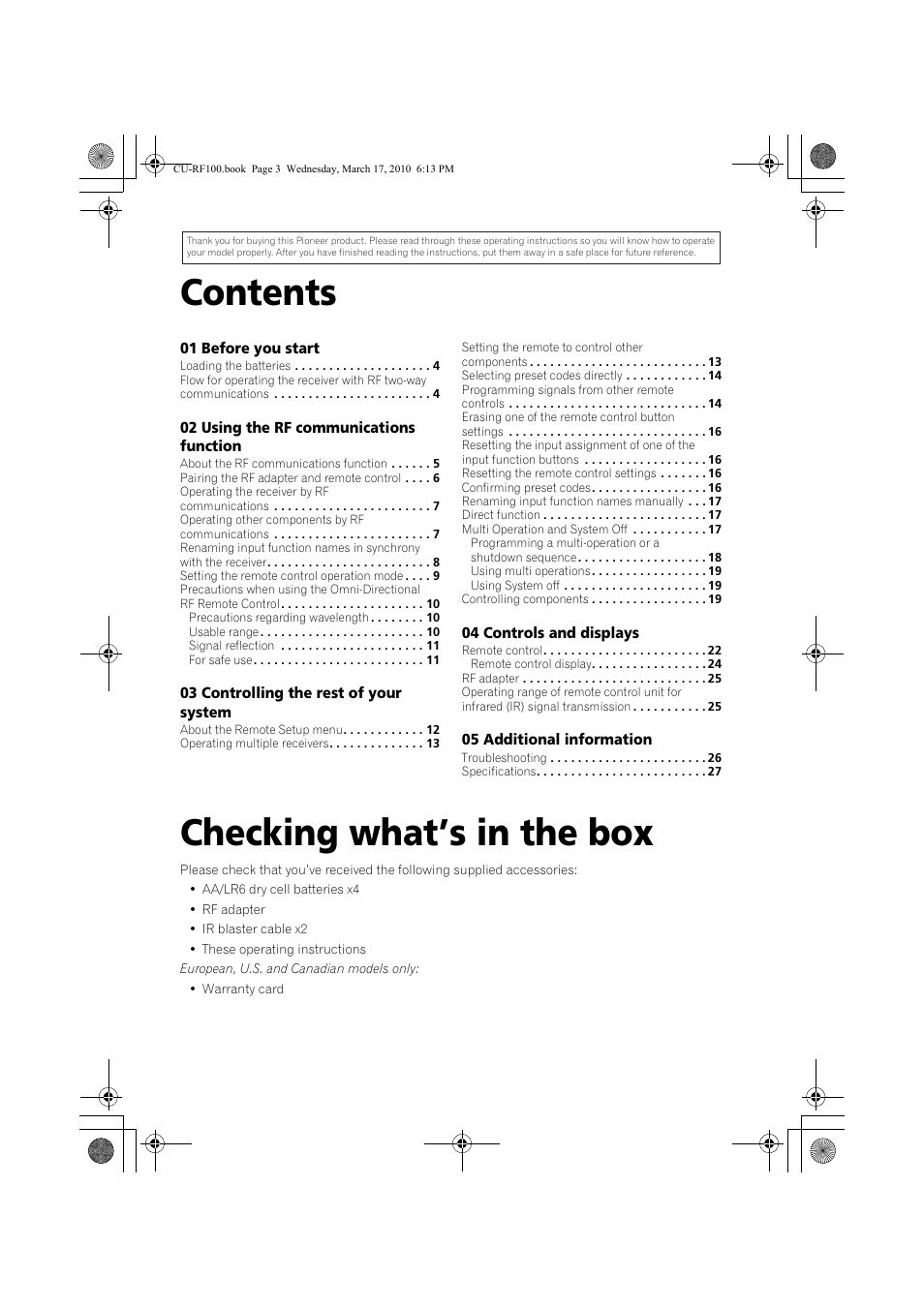 Pioneer CU-RF100-U User Manual | Page 3 / 84