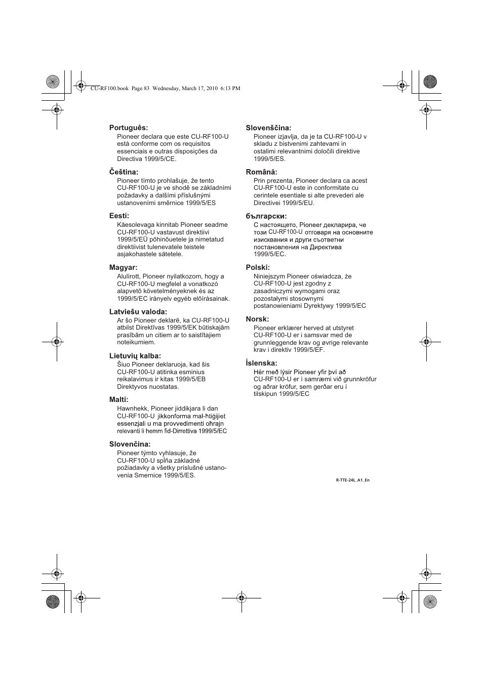 Pioneer CU-RF100-U User Manual | Page 83 / 84