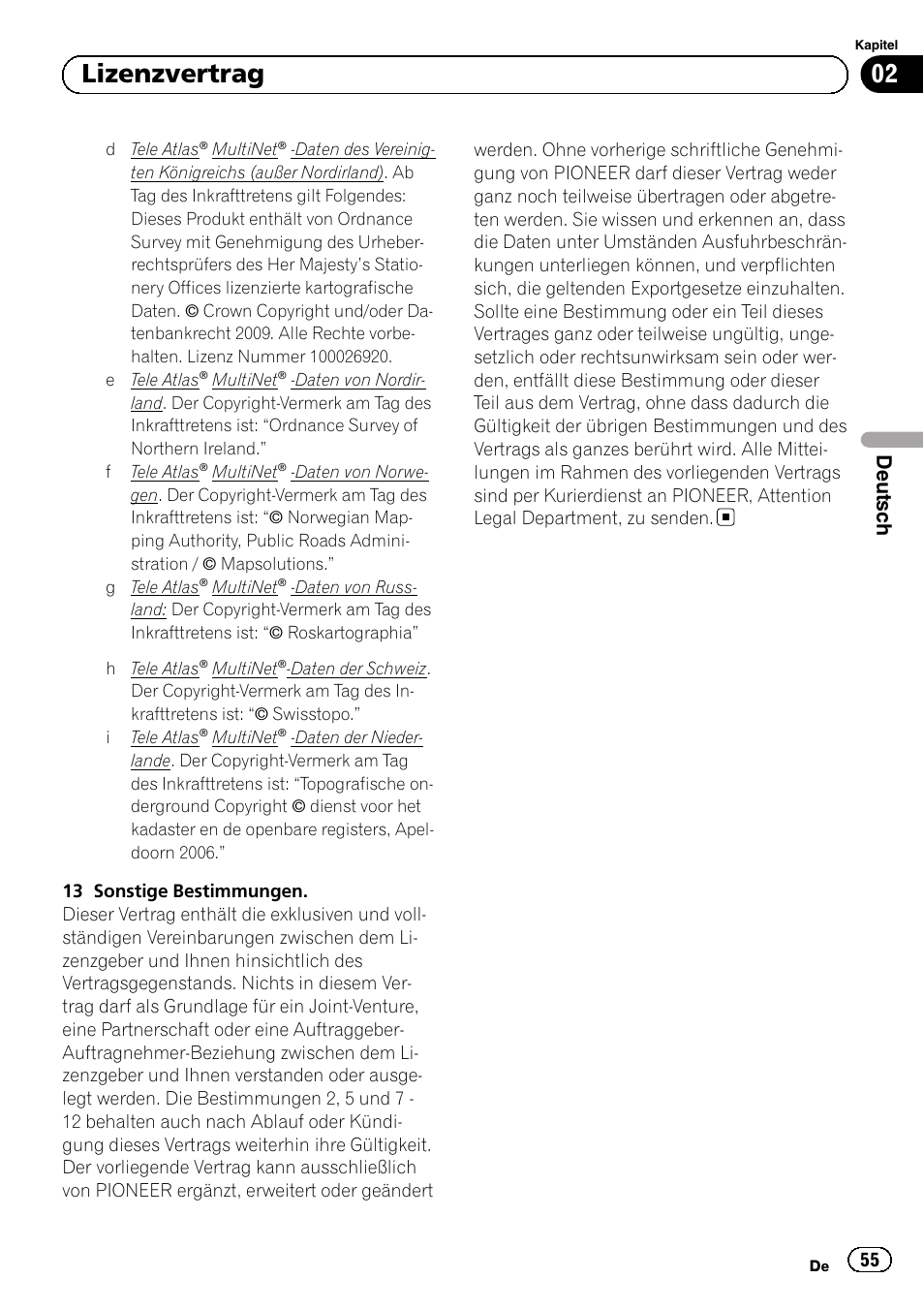 02 lizenzvertrag, Deutsch | Pioneer AVIC-F20BT User Manual | Page 55 / 120