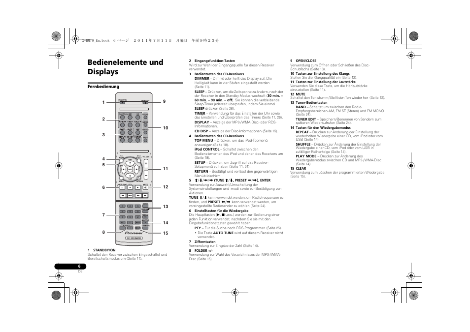 Bedienelemente und displays, Fernbedienung | Pioneer XC-HM70-K User Manual | Page 102 / 224