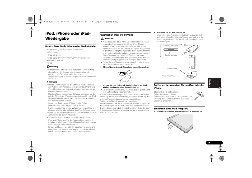 Ipod, iphone oder ipad-wiedergabe, Ipod, iphone oder ipad- wiedergabe | Pioneer XC-HM70-K User Manual | Page 113 / 224