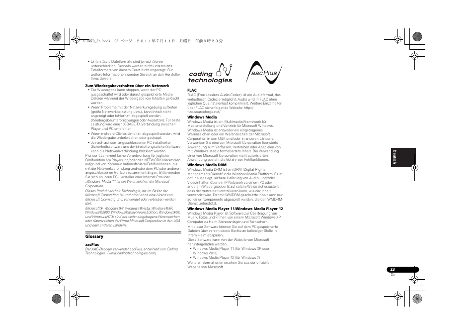 Glossary | Pioneer XC-HM70-K User Manual | Page 119 / 224