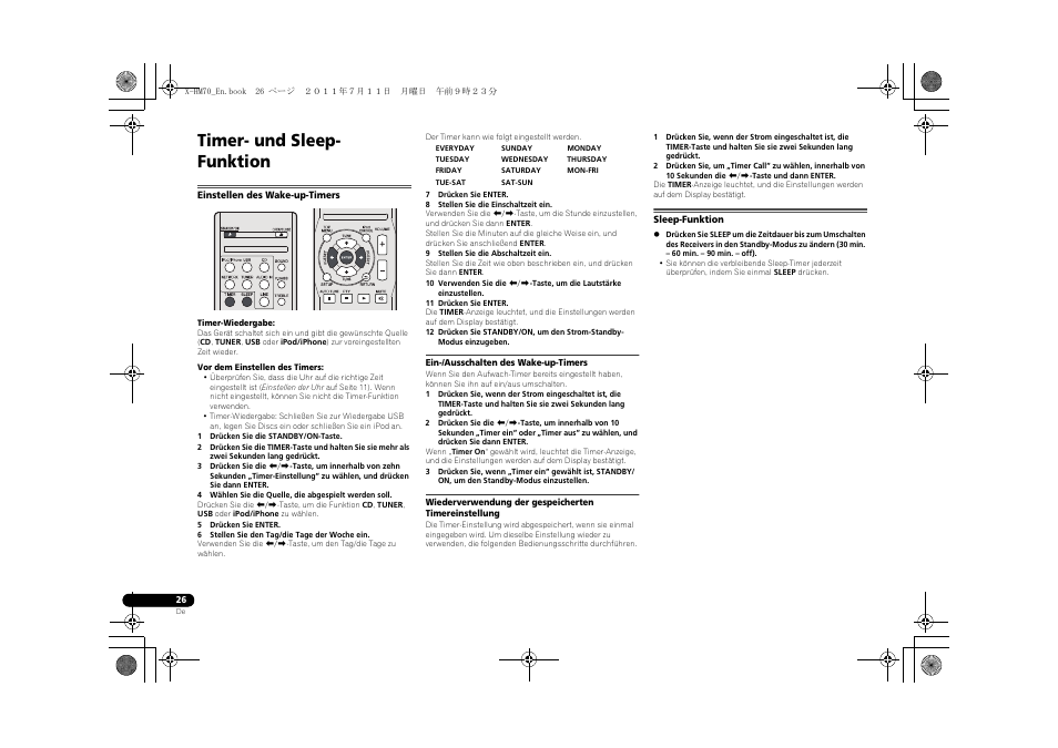 Timer- und sleep-funktion, Einstellen des wake-up-timers sleep-funktion, Timer- und sleep- funktion | Pioneer XC-HM70-K User Manual | Page 122 / 224