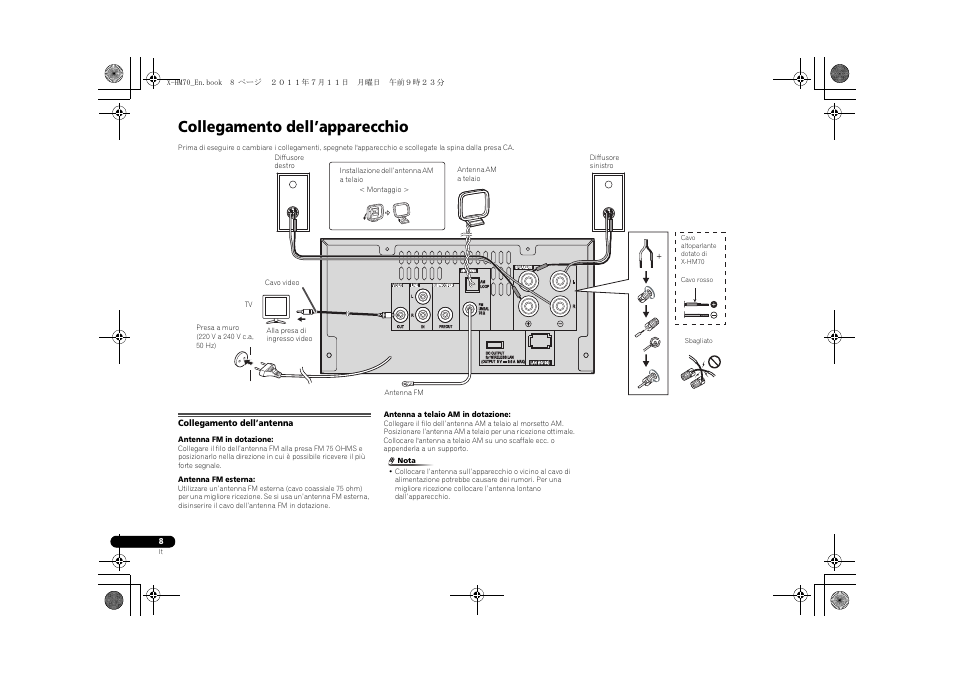 Collegamento dell’apparecchio, Collegamento dell’antenna | Pioneer XC-HM70-K User Manual | Page 134 / 224