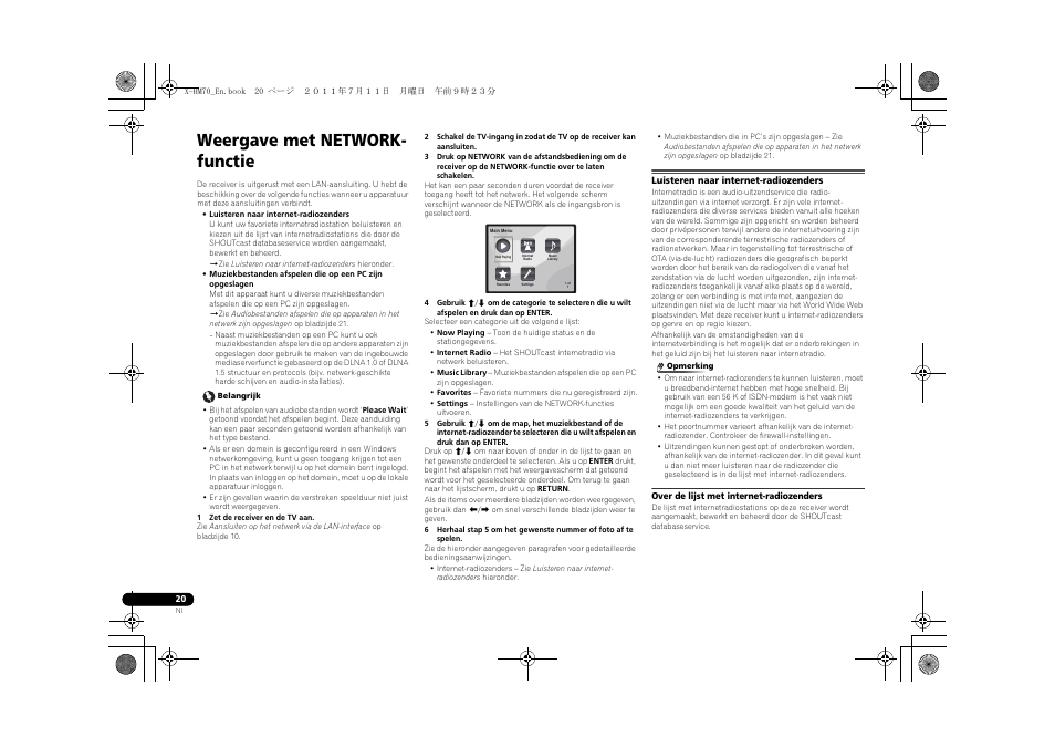 Weergave met network-functie, Luisteren naar internet-radiozenders, Weergave met network- functie | Pioneer XC-HM70-K User Manual | Page 176 / 224