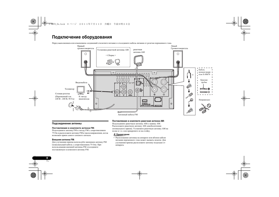 Подключение оборудования, Подсоединение антенны | Pioneer XC-HM70-K User Manual | Page 194 / 224