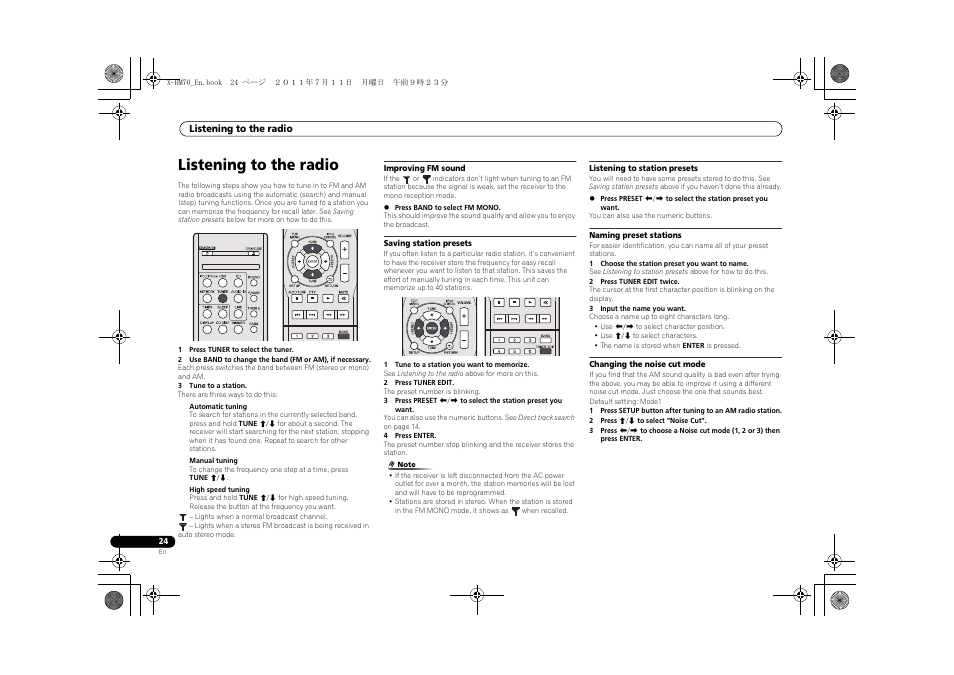 Listening to the radio | Pioneer XC-HM70-K User Manual | Page 24 / 224