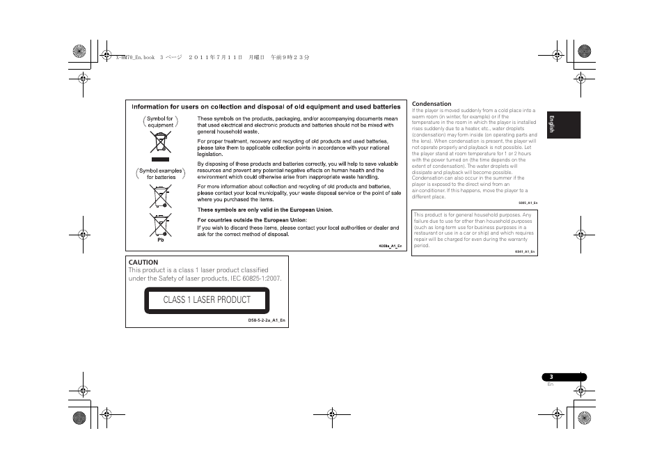 Class 1 laser product | Pioneer XC-HM70-K User Manual | Page 3 / 224