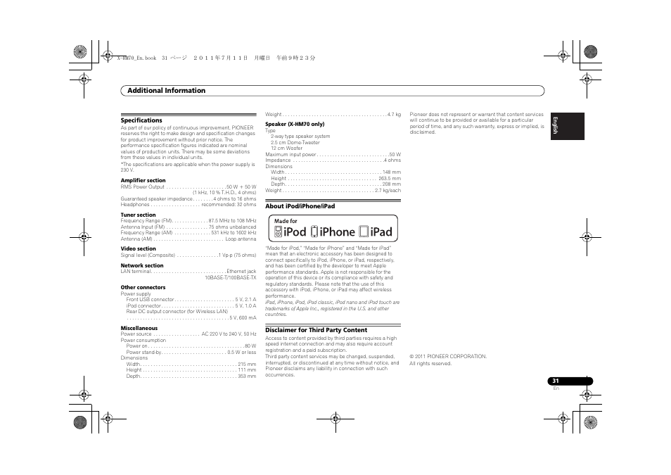 Pioneer XC-HM70-K User Manual | Page 31 / 224