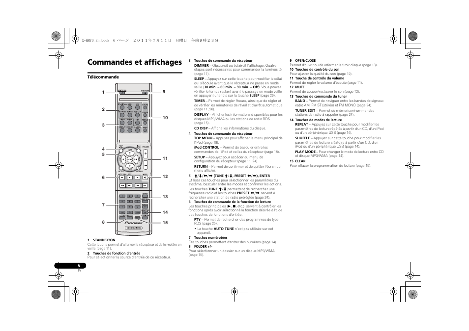 Commandes et affichages, Télécommande | Pioneer XC-HM70-K User Manual | Page 36 / 224