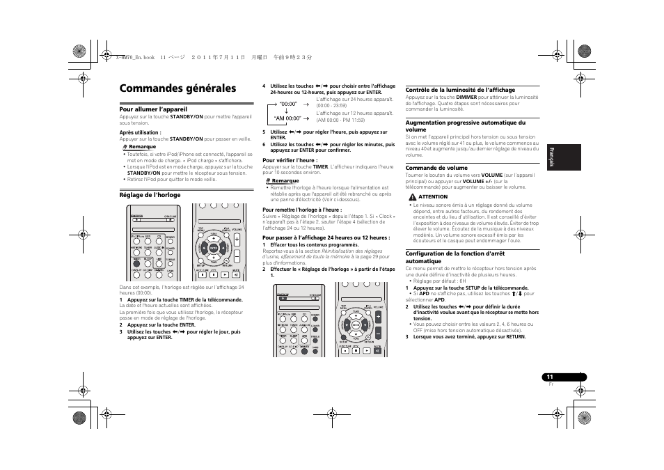 Commandes générales, Pour allumer l’appareil réglage de l'horloge | Pioneer XC-HM70-K User Manual | Page 41 / 224