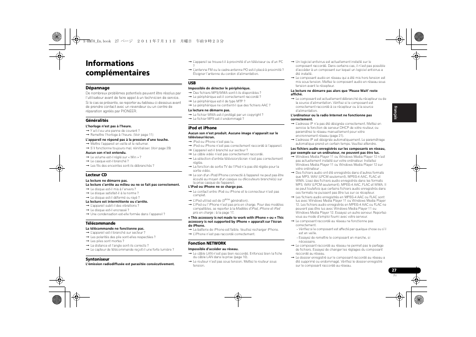 Informations complémentaires, Dépannage | Pioneer XC-HM70-K User Manual | Page 57 / 224