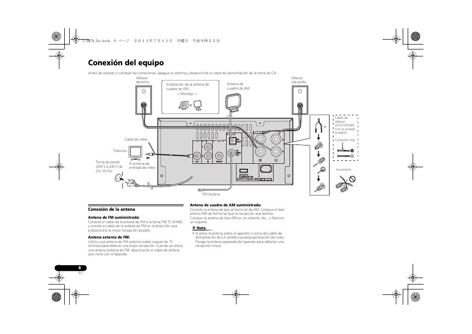 Conexión del equipo, Conexión de la antena | Pioneer XC-HM70-K User Manual | Page 74 / 224