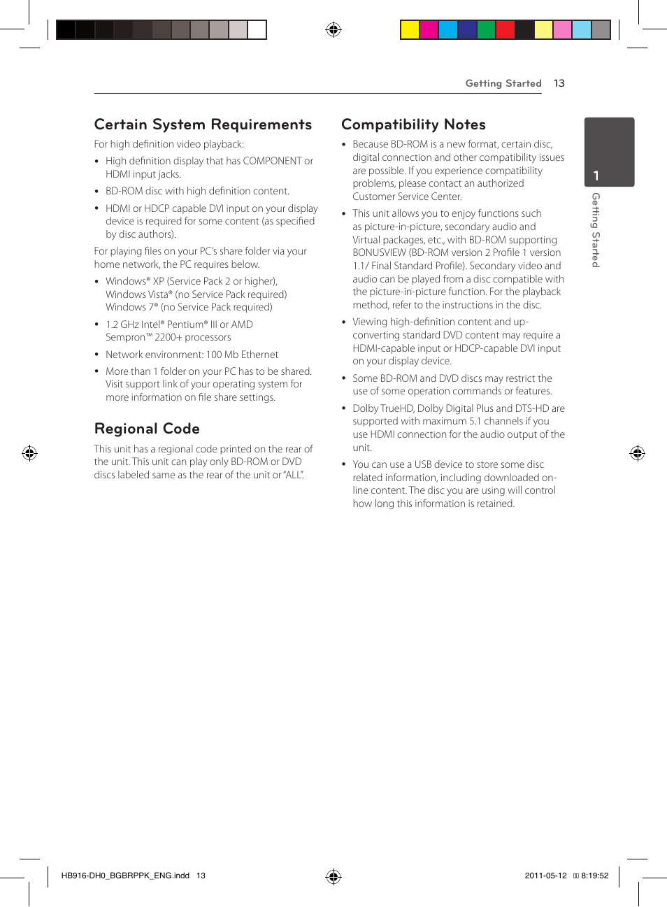 Certain system requirements, Regional code | Pioneer BCS-212 User Manual | Page 13 / 72