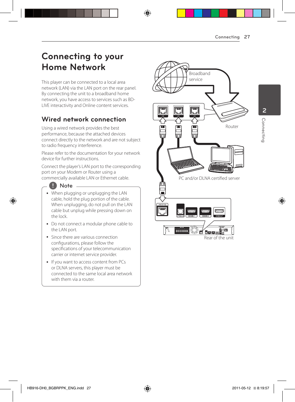 Connecting to your home network, Wired network connection | Pioneer BCS-212 User Manual | Page 27 / 72