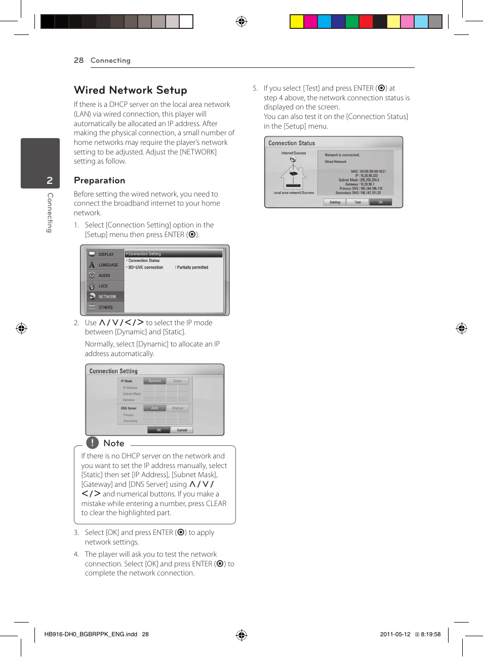 Wired network setup | Pioneer BCS-212 User Manual | Page 28 / 72