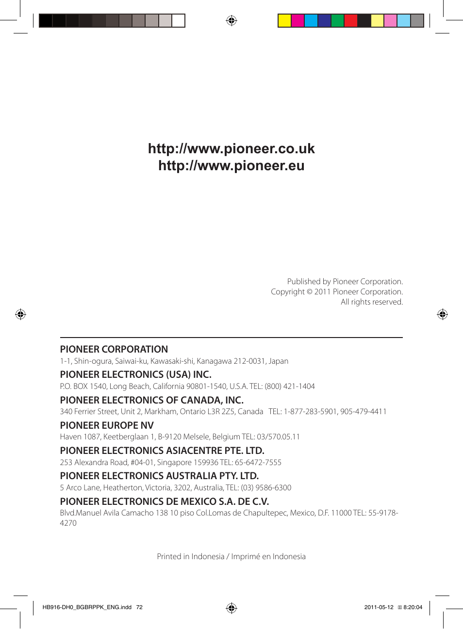 Pioneer BCS-212 User Manual | Page 72 / 72