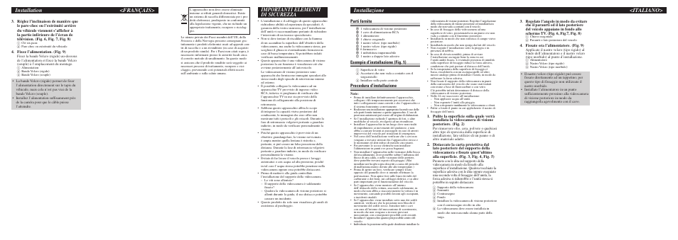 Installation <français, Importanti elementi di sicurezza, Installazione <italiano | Parti fornite, Esempio d’installazione (fig. 1), Procedura d’installazione | Pioneer ND-BC6 User Manual | Page 3 / 8