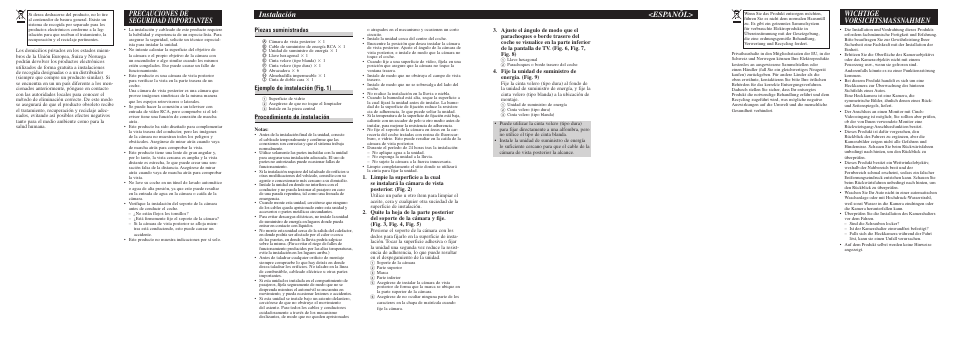Instalación <espanõl, Precauciones de seguridad importantes, Wichtige vorsichtsmassnahmen | Piezas suministradas, Ejemplo de instalación (fig. 1), Procedimiento de instalación | Pioneer ND-BC6 User Manual | Page 4 / 8