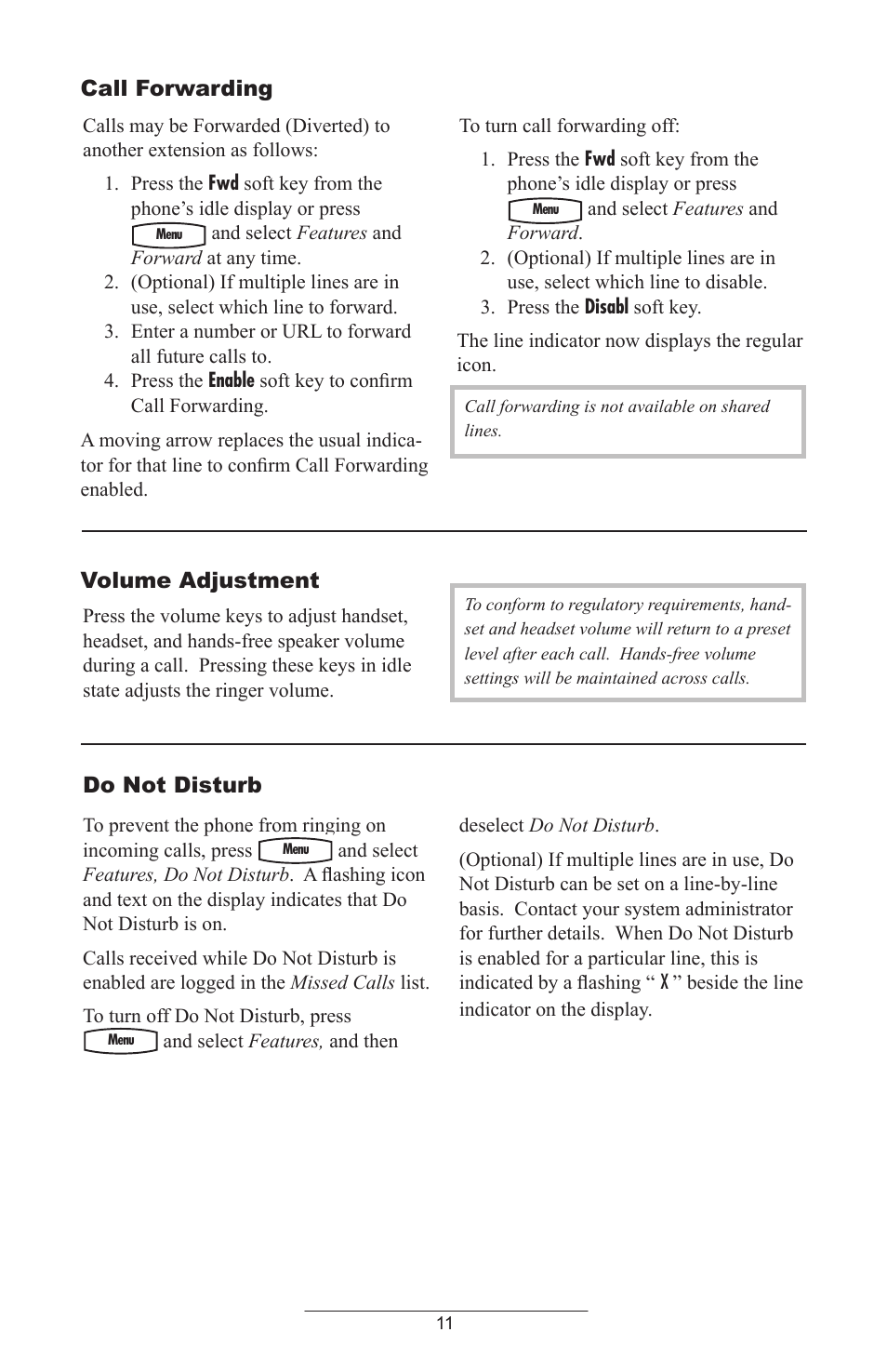 Volume adjustment, Do not disturb, Call forwarding | ADTRAN Polycom SoundPoint IP 430 User Manual | Page 14 / 31