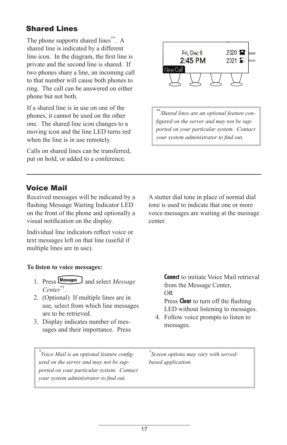 Shared lines, Voice mail | ADTRAN Polycom SoundPoint IP 430 User Manual | Page 20 / 31