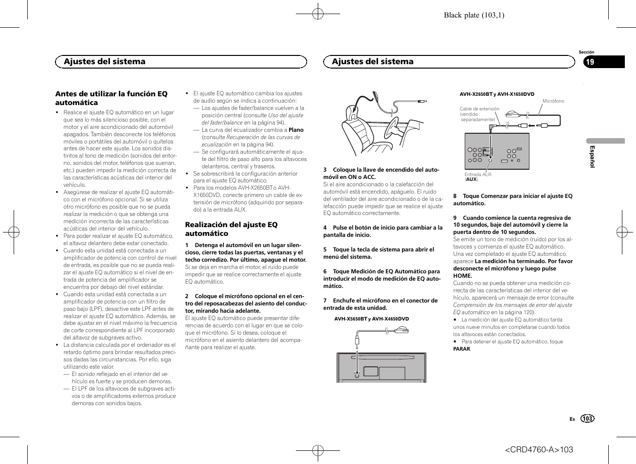 Ajustes del sistema | Pioneer AVH-X2650BT User Manual | Page 103 / 200