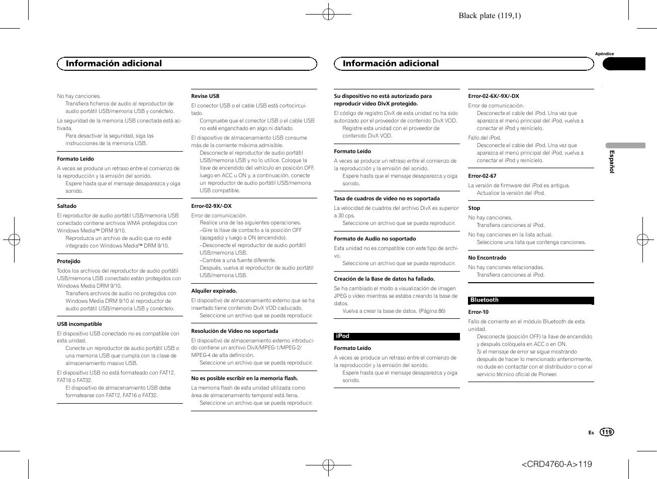 Información adicional | Pioneer AVH-X2650BT User Manual | Page 119 / 200