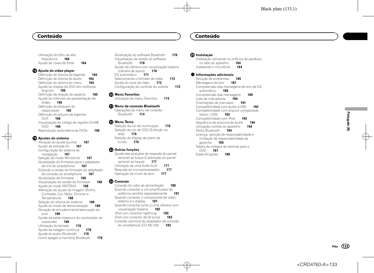 Conteúdo | Pioneer AVH-X2650BT User Manual | Page 133 / 200