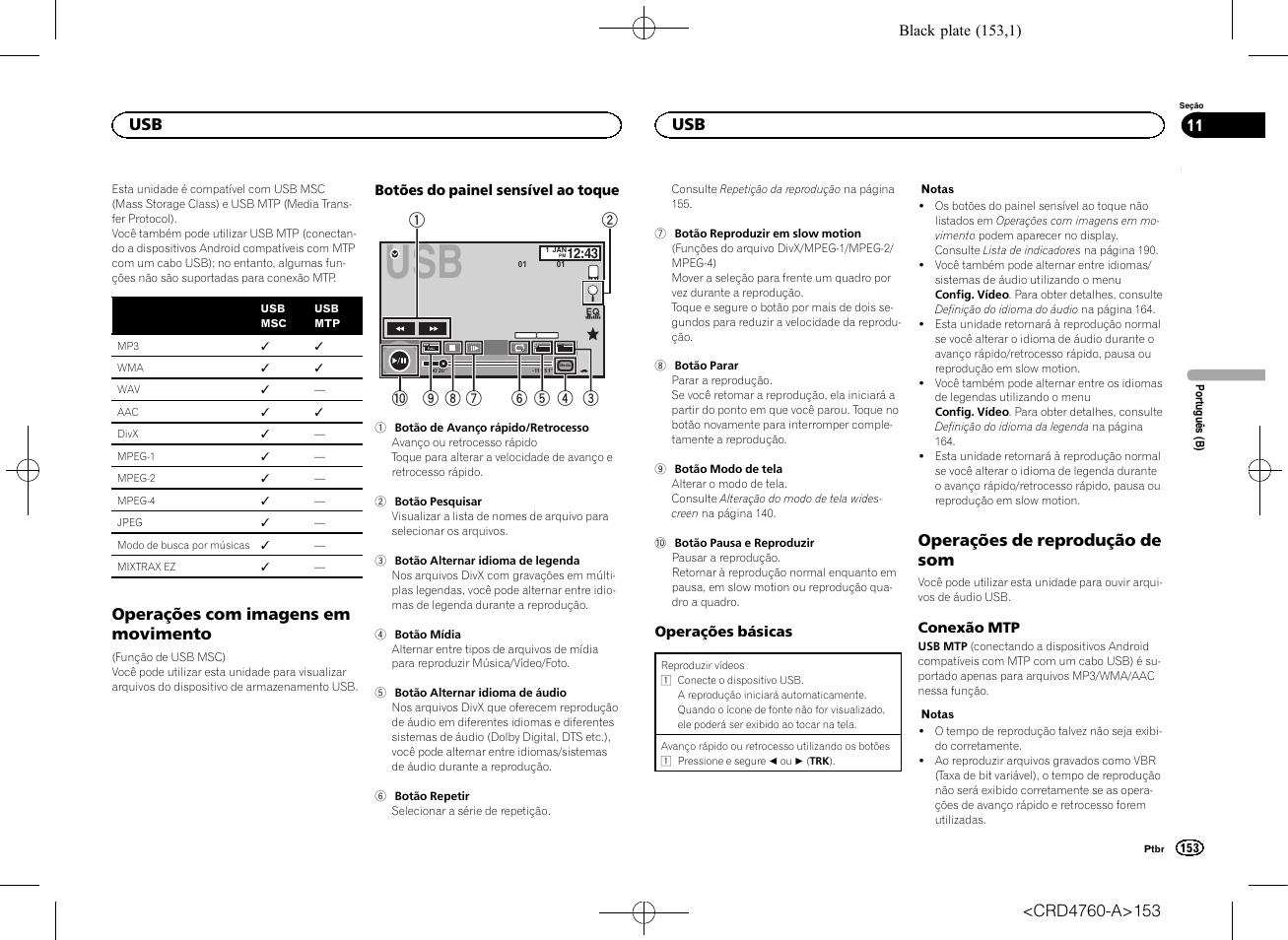 Usb operações com imagens em, Movimento, Operações de reprodução de som | Operações com imagens em movimento | Pioneer AVH-X2650BT User Manual | Page 153 / 200