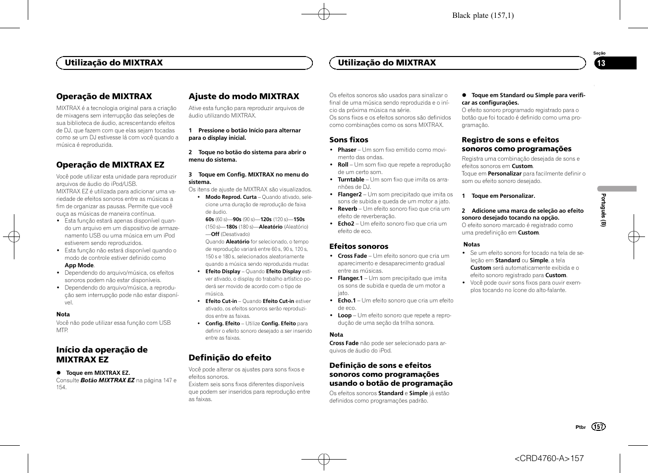 Utilização do mixtrax operação de mixtrax, Operação de mixtrax ez, Início da operação de mixtrax ez | Ajuste do modo mixtrax, Definição do efeito, Operação de mixtrax, Utilização do mixtrax | Pioneer AVH-X2650BT User Manual | Page 157 / 200