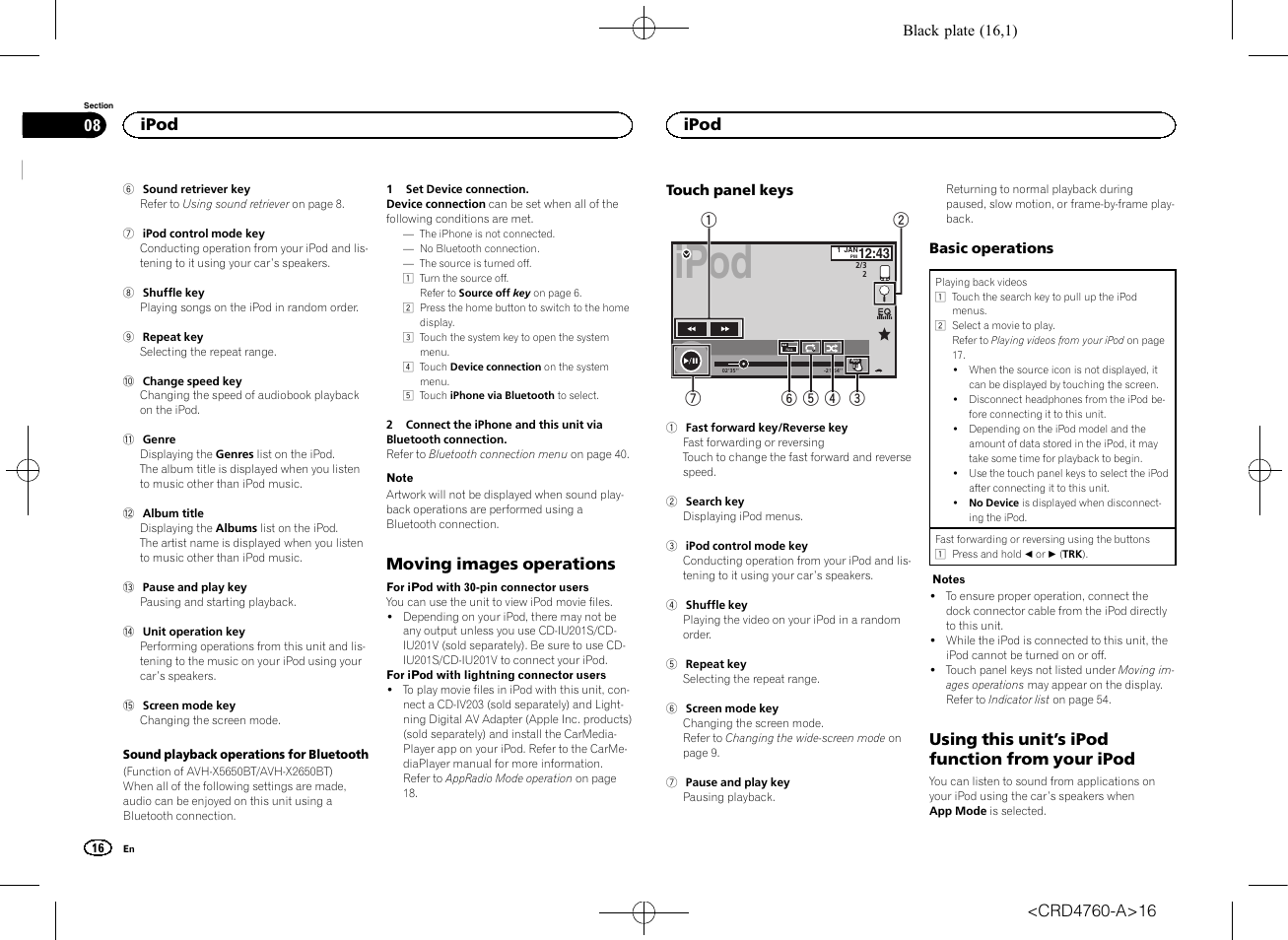 Moving images operations, Using this unit, S ipod function from your | Ipod, Using this unit ’s ipod function from your ipod | Pioneer AVH-X2650BT User Manual | Page 16 / 200