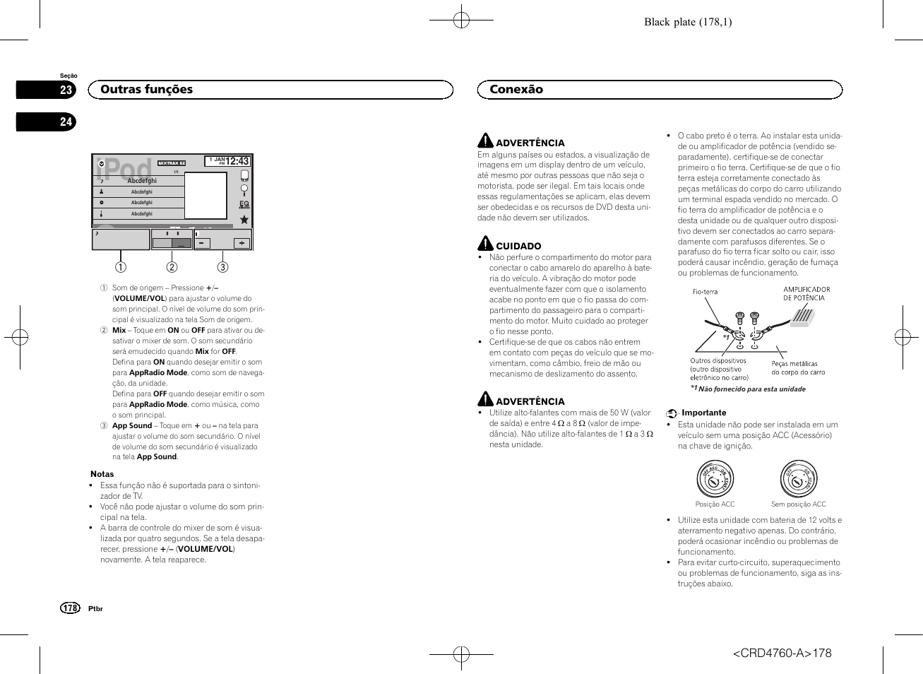 Conexão, Ipod, Outras funções | Black plate (178,1) | Pioneer AVH-X2650BT User Manual | Page 178 / 200