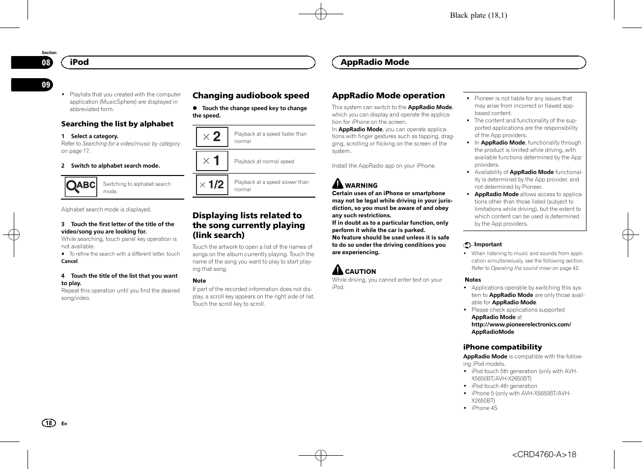 Changing audiobook speed, Displaying lists related to the song currently, Playing (link search) | Appradio mode appradio mode operation | Pioneer AVH-X2650BT User Manual | Page 18 / 200