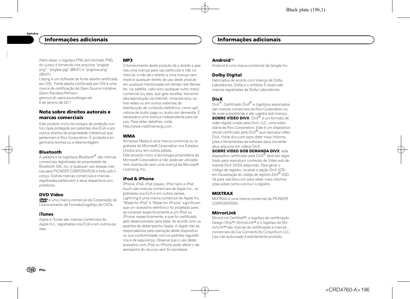 Informações adicionais | Pioneer AVH-X2650BT User Manual | Page 196 / 200