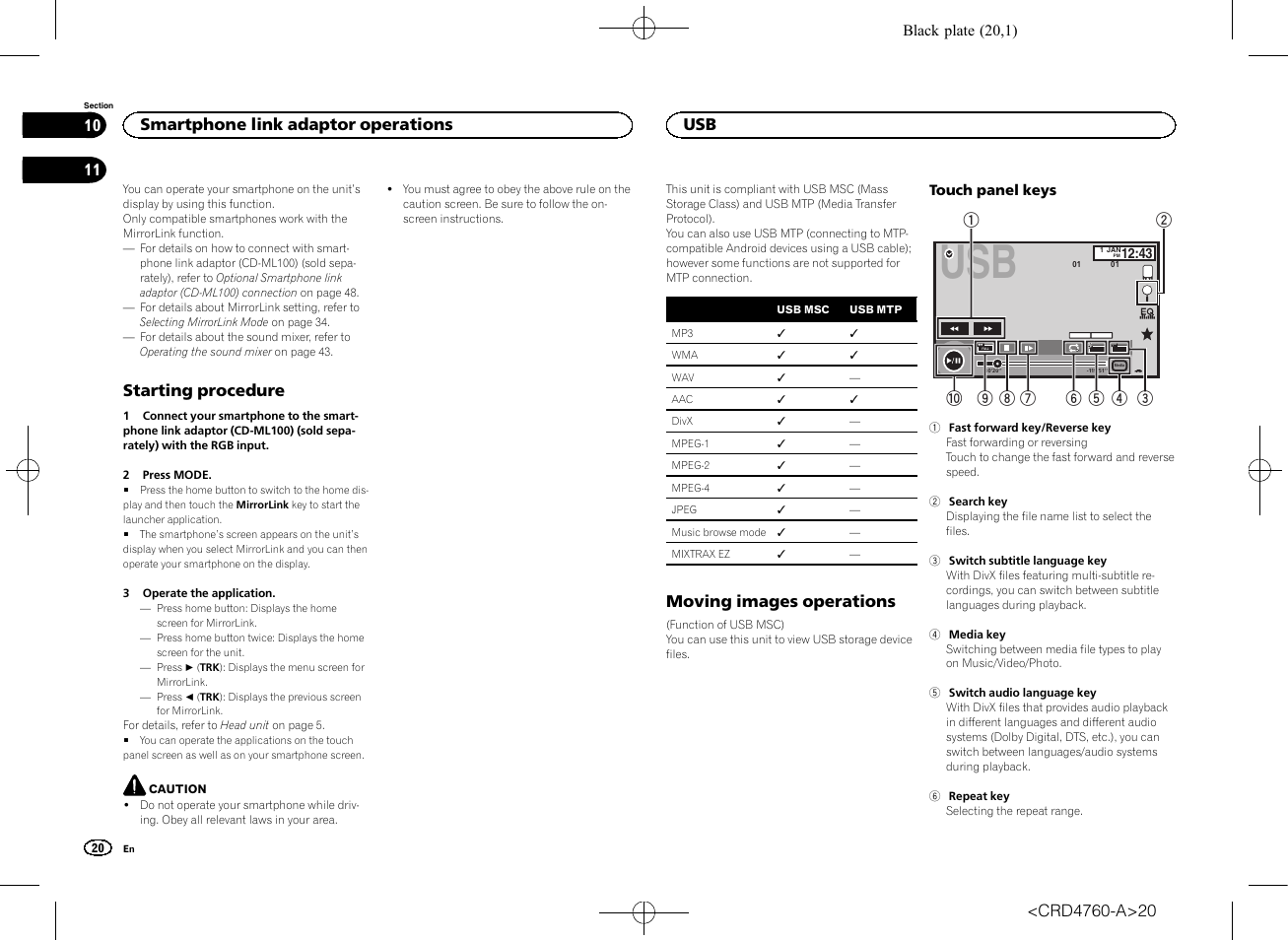 Usb moving images operations, Starting procedure, Moving images operations | Smartphone link adaptor operations | Pioneer AVH-X2650BT User Manual | Page 20 / 200