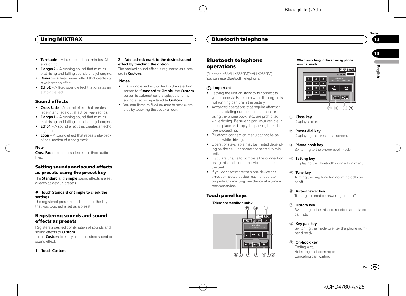 Bluetooth telephone bluetooth telephone operations, Bluetooth telephone operations, Using mixtrax | Bluetooth telephone, Black plate (25,1) | Pioneer AVH-X2650BT User Manual | Page 25 / 200