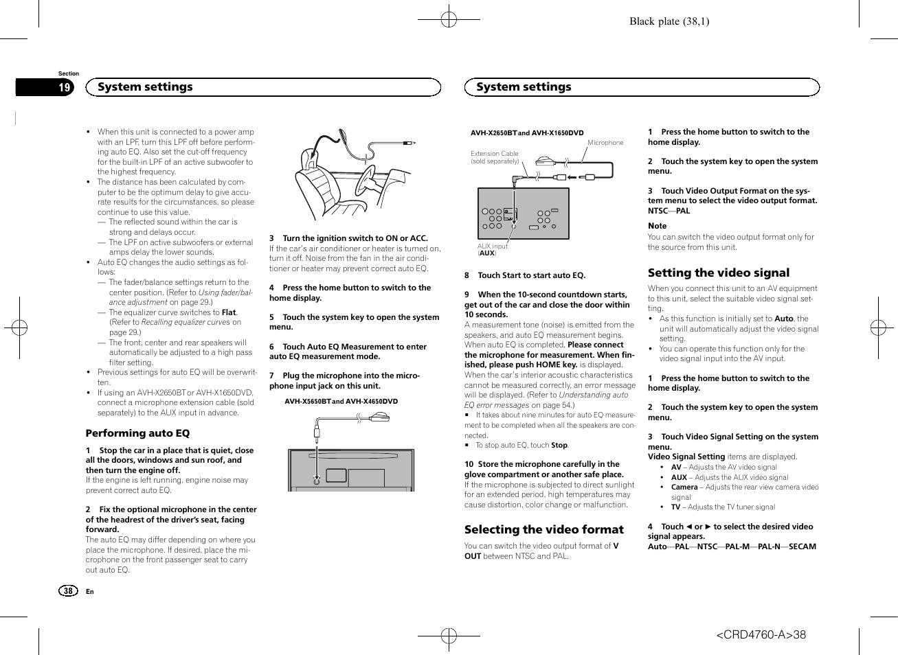 Selecting the video format, Setting the video signal, System settings | Pioneer AVH-X2650BT User Manual | Page 38 / 200