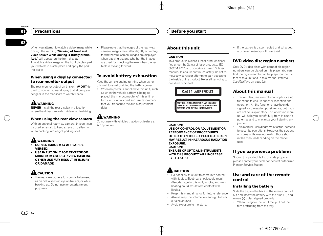 To avoid battery exhaustion, Before you start about this unit, Dvd video disc region numbers | About this manual, If you experience problems, Use and care of the remote control | Pioneer AVH-X2650BT User Manual | Page 4 / 200