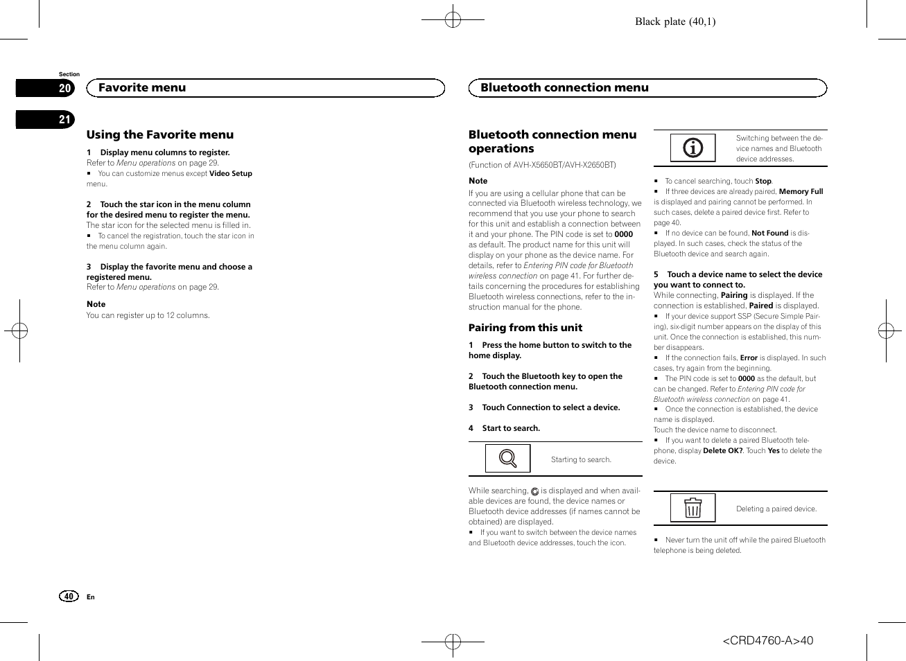 Favorite menu using the favorite menu, Operations | Pioneer AVH-X2650BT User Manual | Page 40 / 200