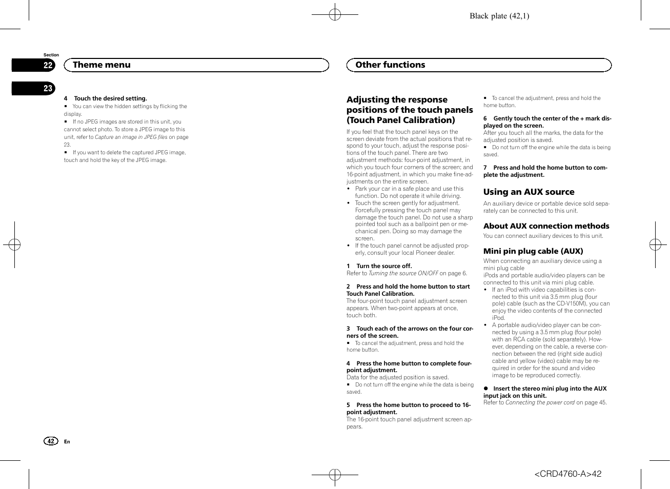 Touch panels (touch panel calibration), Using an aux source | Pioneer AVH-X2650BT User Manual | Page 42 / 200