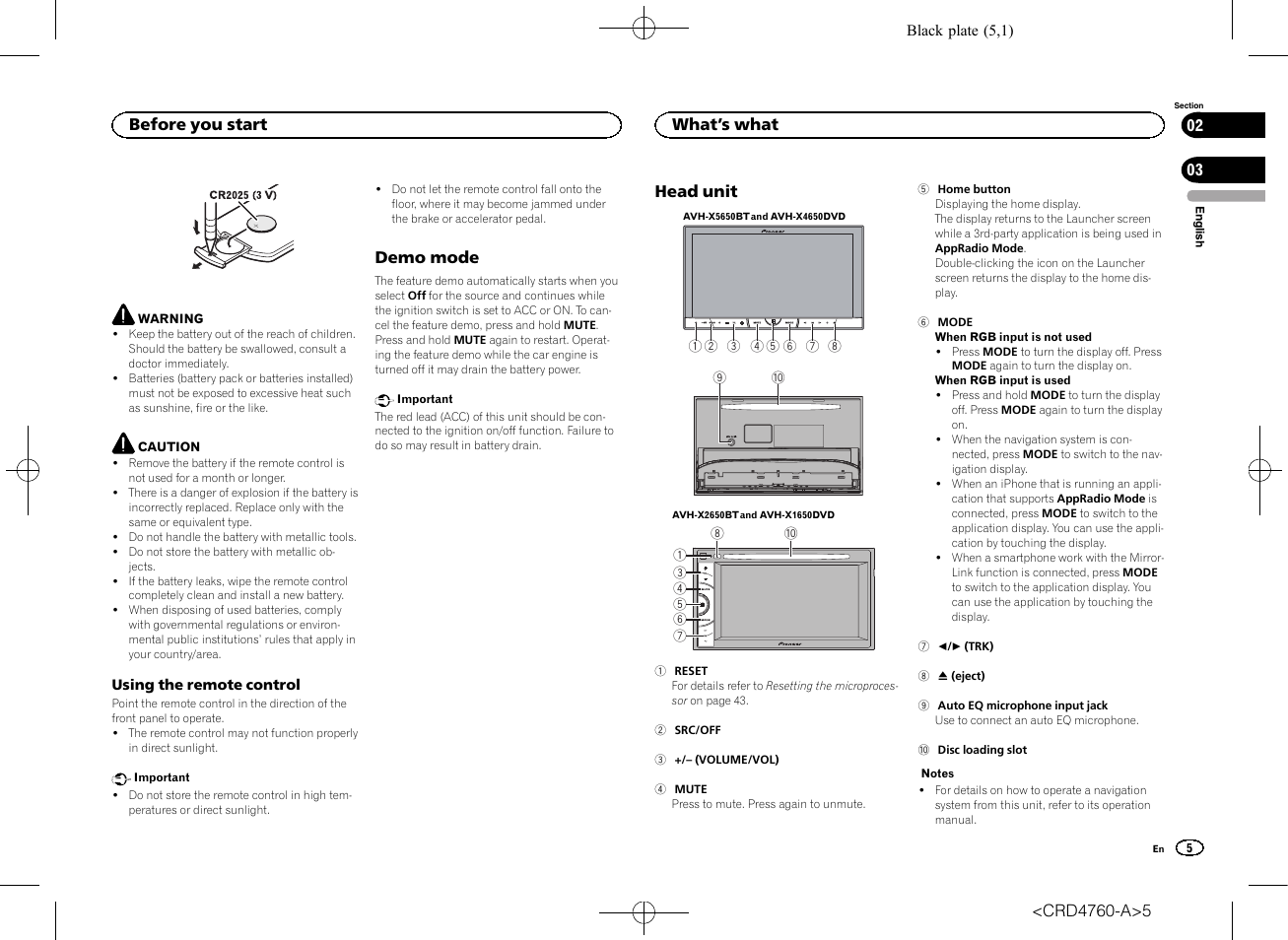 Demo mode, What, S what | Head unit | Pioneer AVH-X2650BT User Manual | Page 5 / 200