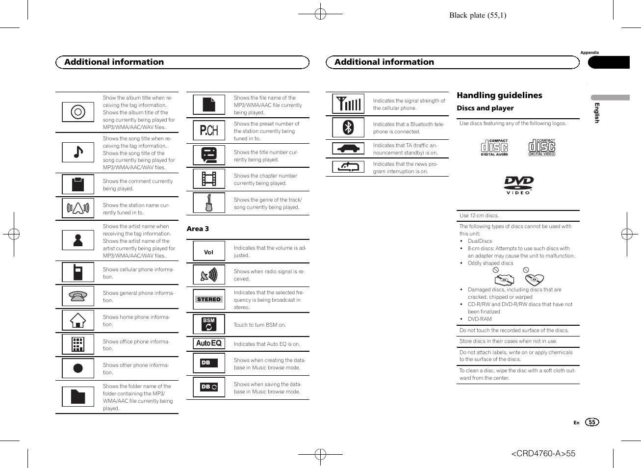 Handling guidelines, Additional information | Pioneer AVH-X2650BT User Manual | Page 55 / 200