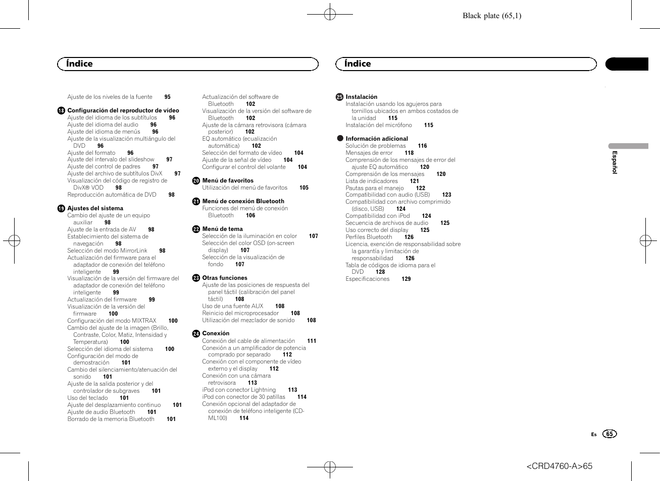 Índice | Pioneer AVH-X2650BT User Manual | Page 65 / 200