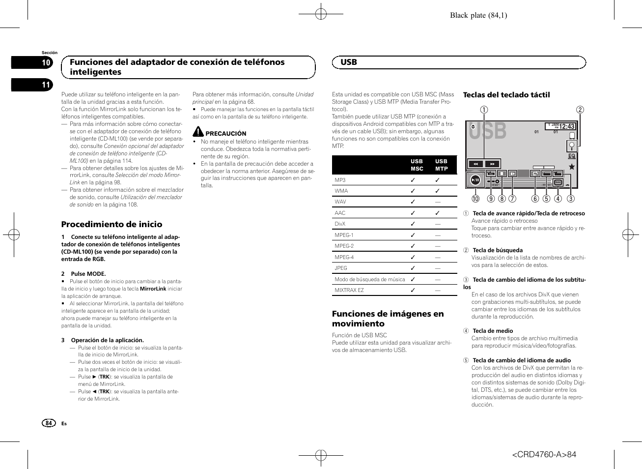 Usb funciones de imágenes en, Movimiento, Procedimiento de inicio | Funciones de imágenes en movimiento | Pioneer AVH-X2650BT User Manual | Page 84 / 200