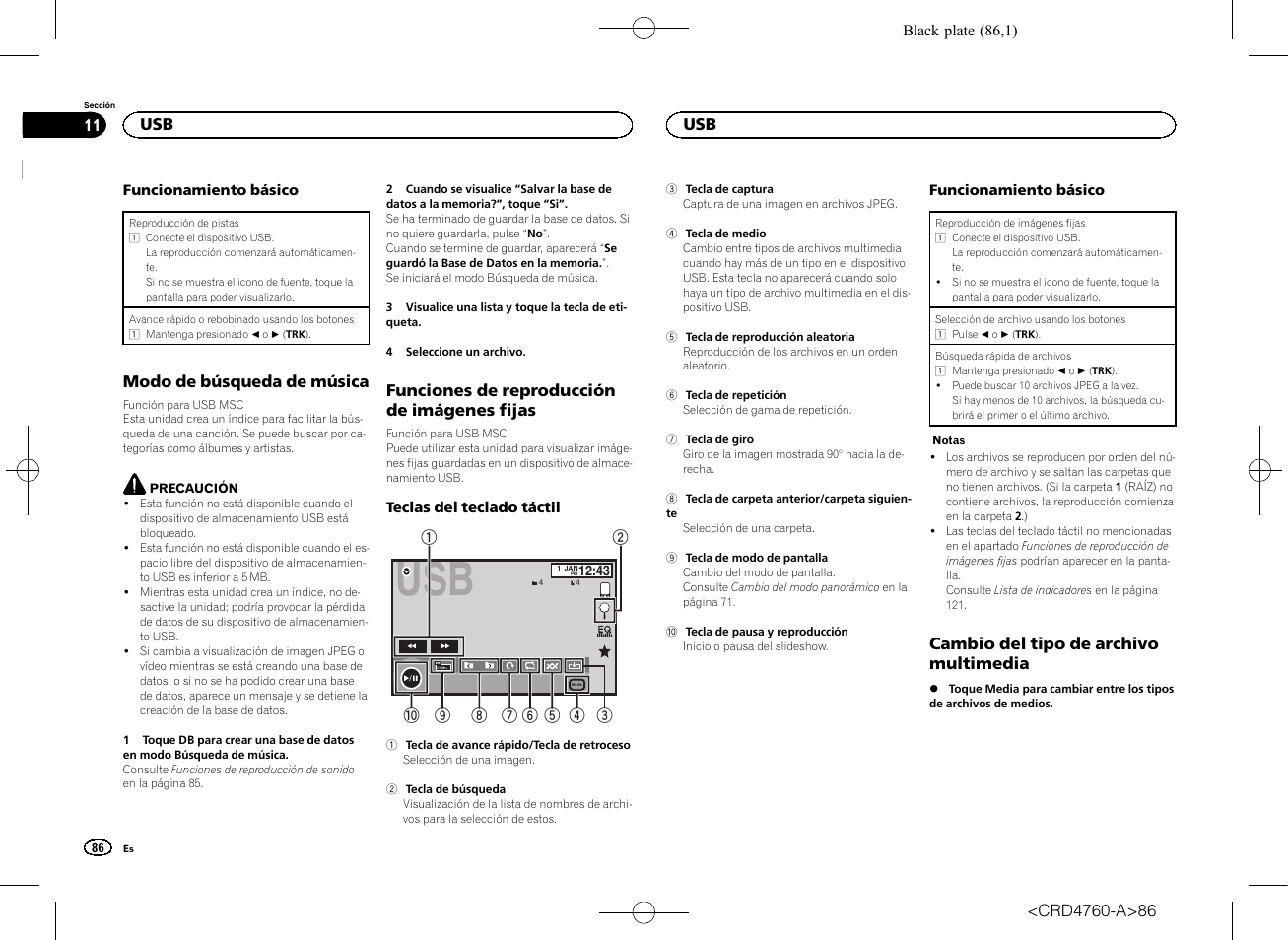 Modo de búsqueda de música, Funciones de reproducción de imágenes, Fijas | Cambio del tipo de archivo, Multimedia | Pioneer AVH-X2650BT User Manual | Page 86 / 200