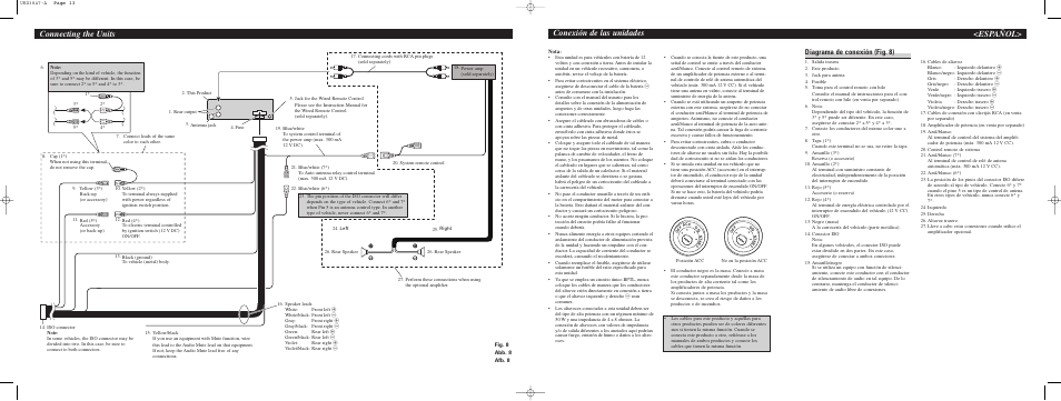 Conexión de las unidades, Español, Connecting the units | Diagrama de conexión (fig. 8) | Pioneer DEH-2700RB User Manual | Page 4 / 6